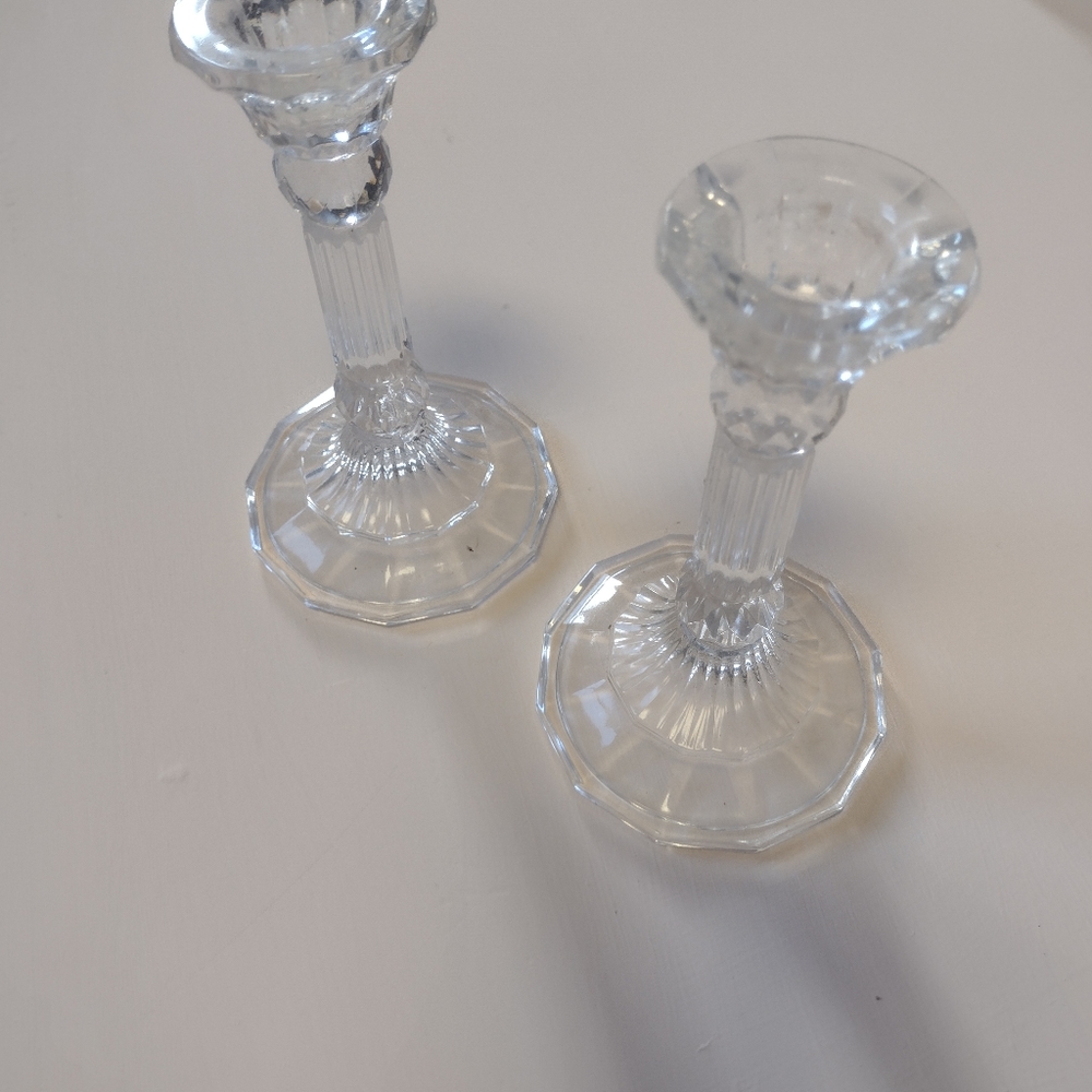 2 glass candle holders